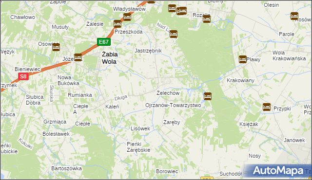 mapa Żelechów gmina Żabia Wola, Żelechów gmina Żabia Wola na mapie Targeo