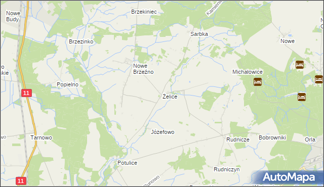 mapa Żelice gmina Wągrowiec, Żelice gmina Wągrowiec na mapie Targeo