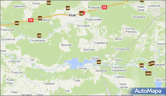 mapa Żelichów gmina Kluki, Żelichów gmina Kluki na mapie Targeo