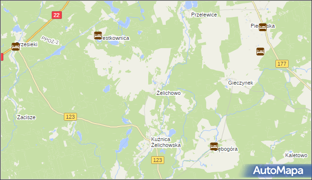 mapa Żelichowo gmina Krzyż Wielkopolski, Żelichowo gmina Krzyż Wielkopolski na mapie Targeo
