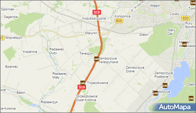 mapa Zemborzyce Tereszyńskie, Zemborzyce Tereszyńskie na mapie Targeo