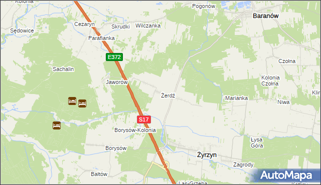 mapa Żerdź gmina Żyrzyn, Żerdź gmina Żyrzyn na mapie Targeo