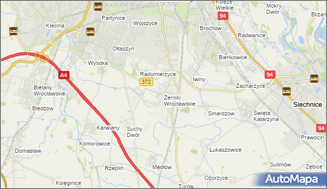 mapa Żerniki Wrocławskie, Żerniki Wrocławskie na mapie Targeo