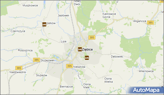 mapa Ziębice, Ziębice na mapie Targeo