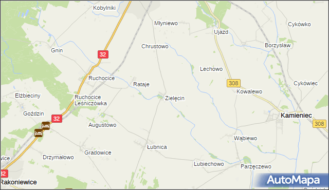 mapa Zielęcin gmina Wielichowo, Zielęcin gmina Wielichowo na mapie Targeo