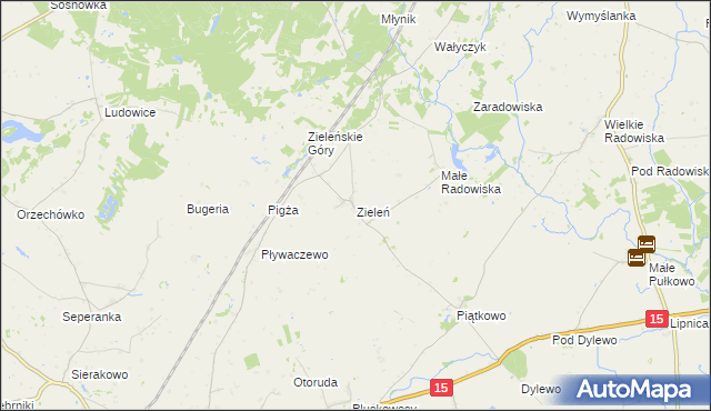 mapa Zieleń gmina Ryńsk, Zieleń gmina Ryńsk na mapie Targeo