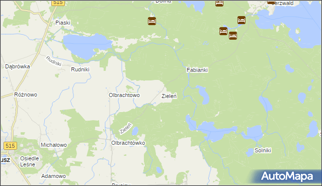 mapa Zieleń gmina Susz, Zieleń gmina Susz na mapie Targeo