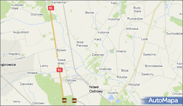 mapa Zieleniec gmina Nowe Ostrowy, Zieleniec gmina Nowe Ostrowy na mapie Targeo