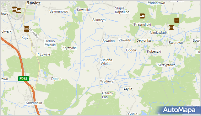mapa Zielona Wieś gmina Rawicz, Zielona Wieś gmina Rawicz na mapie Targeo