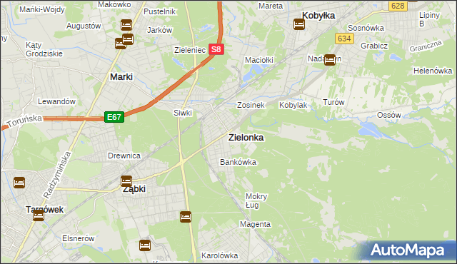 mapa Zielonka powiat wołomiński, Zielonka powiat wołomiński na mapie Targeo