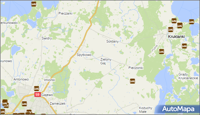 mapa Zielony Gaj gmina Giżycko, Zielony Gaj gmina Giżycko na mapie Targeo