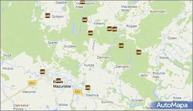 mapa Ziemiany gmina Banie Mazurskie, Ziemiany gmina Banie Mazurskie na mapie Targeo