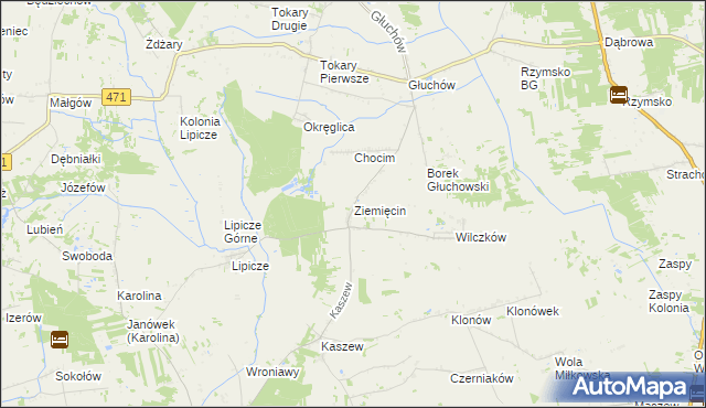 mapa Ziemięcin gmina Goszczanów, Ziemięcin gmina Goszczanów na mapie Targeo