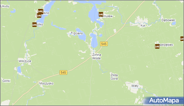 mapa Zimna Woda gmina Nidzica, Zimna Woda gmina Nidzica na mapie Targeo