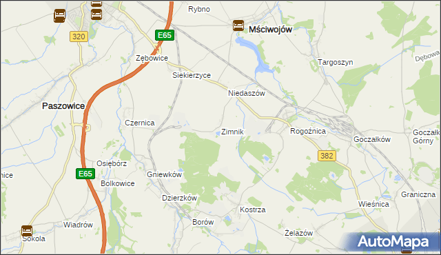 mapa Zimnik gmina Mściwojów, Zimnik gmina Mściwojów na mapie Targeo