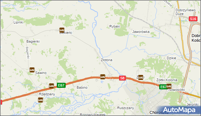 mapa Złotoria gmina Choroszcz, Złotoria gmina Choroszcz na mapie Targeo