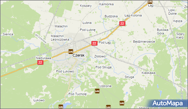 mapa Złotowo gmina Czersk, Złotowo gmina Czersk na mapie Targeo