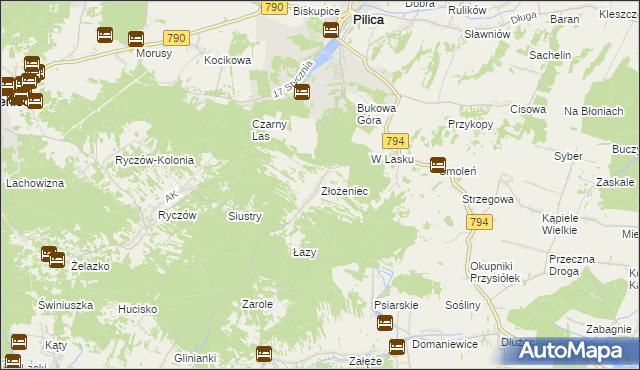 mapa Złożeniec, Złożeniec na mapie Targeo