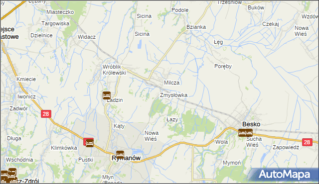 mapa Zmysłówka gmina Rymanów, Zmysłówka gmina Rymanów na mapie Targeo