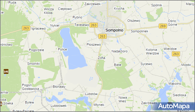 mapa Zofia gmina Sompolno, Zofia gmina Sompolno na mapie Targeo