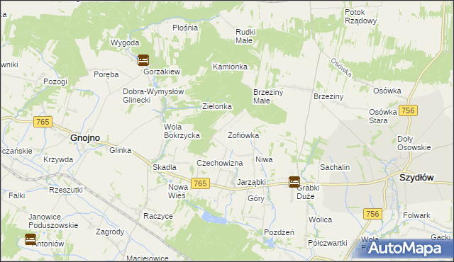 mapa Zofiówka gmina Gnojno, Zofiówka gmina Gnojno na mapie Targeo