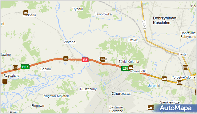 mapa Żółtki gmina Choroszcz, Żółtki gmina Choroszcz na mapie Targeo