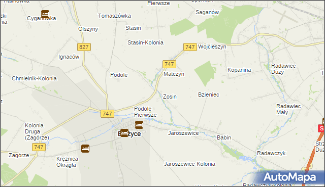 mapa Zosin gmina Bełżyce, Zosin gmina Bełżyce na mapie Targeo