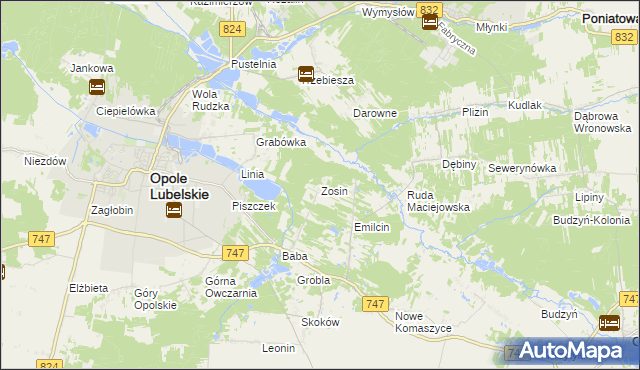 mapa Zosin gmina Opole Lubelskie, Zosin gmina Opole Lubelskie na mapie Targeo