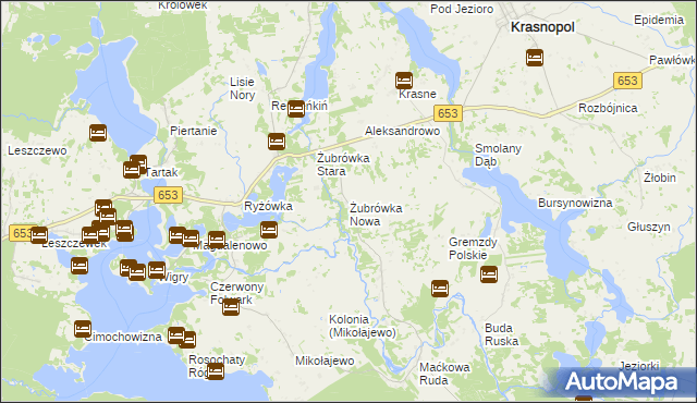 mapa Żubrówka Nowa, Żubrówka Nowa na mapie Targeo