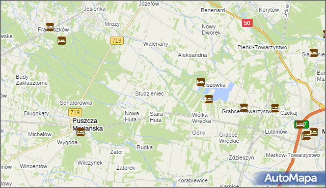 mapa Żuków gmina Puszcza Mariańska, Żuków gmina Puszcza Mariańska na mapie Targeo
