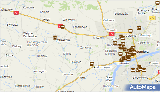 mapa Żurawica gmina Obrazów, Żurawica gmina Obrazów na mapie Targeo