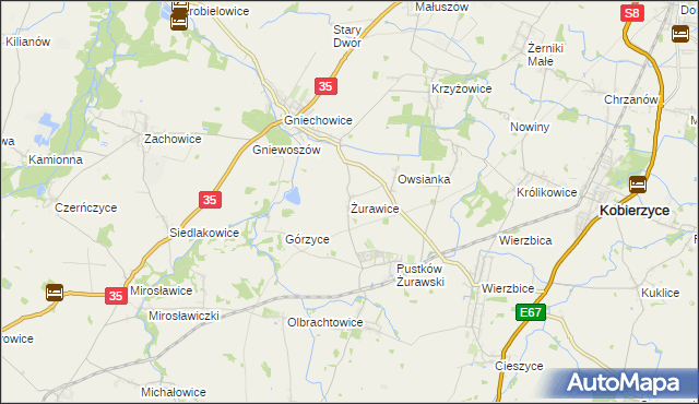 mapa Żurawice gmina Kobierzyce, Żurawice gmina Kobierzyce na mapie Targeo