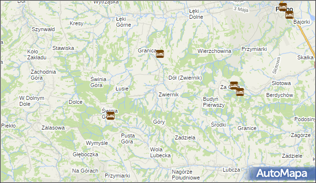 mapa Zwiernik gmina Pilzno, Zwiernik gmina Pilzno na mapie Targeo