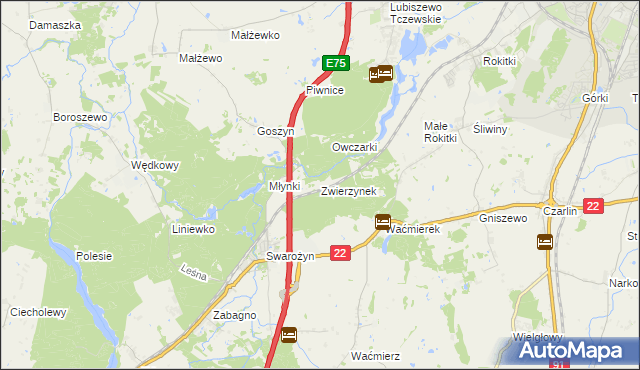 mapa Zwierzynek gmina Tczew, Zwierzynek gmina Tczew na mapie Targeo