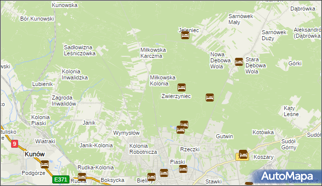 mapa Zwierzyniec gmina Kunów, Zwierzyniec gmina Kunów na mapie Targeo