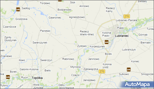 mapa Żydowo gmina Lubraniec, Żydowo gmina Lubraniec na mapie Targeo