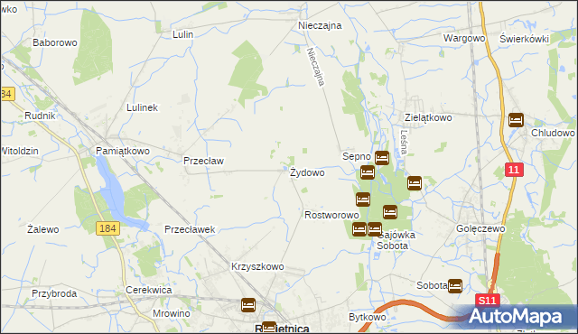 mapa Żydowo gmina Rokietnica, Żydowo gmina Rokietnica na mapie Targeo