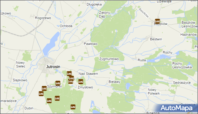 mapa Zygmuntowo gmina Jutrosin, Zygmuntowo gmina Jutrosin na mapie Targeo