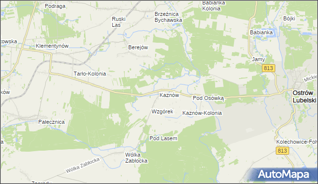 mapa Kaznów gmina Ostrów Lubelski, Kaznów gmina Ostrów Lubelski na mapie Targeo