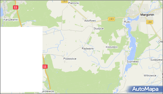 mapa Radwanki gmina Margonin, Radwanki gmina Margonin na mapie Targeo