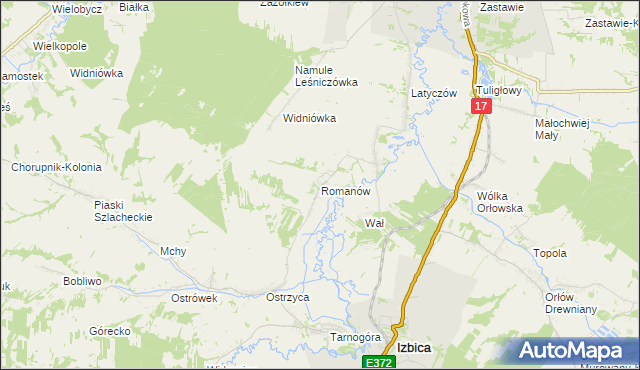 mapa Romanów gmina Izbica, Romanów gmina Izbica na mapie Targeo