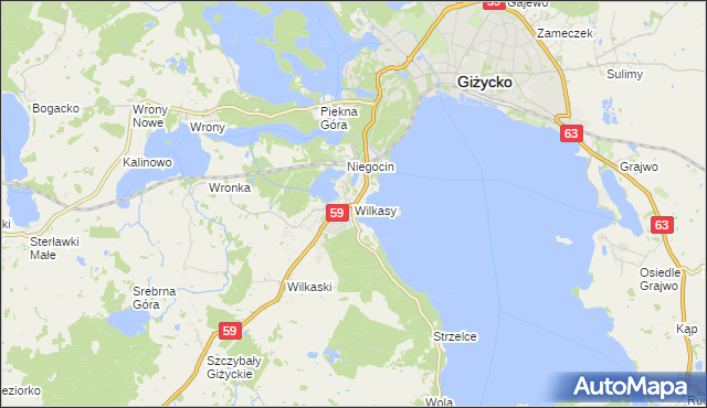 mapa Wilkasy gmina Giżycko, Wilkasy gmina Giżycko na mapie Targeo