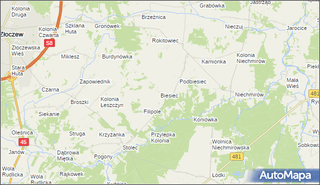 mapa Biesiec, Biesiec na mapie Targeo