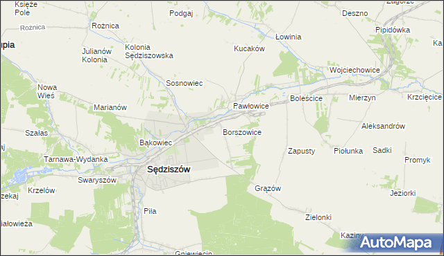 mapa Borszowice gmina Sędziszów, Borszowice gmina Sędziszów na mapie Targeo