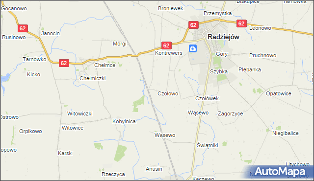 mapa Czołowo gmina Radziejów, Czołowo gmina Radziejów na mapie Targeo