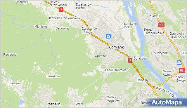 mapa Dąbrowa gmina Łomianki, Dąbrowa gmina Łomianki na mapie Targeo