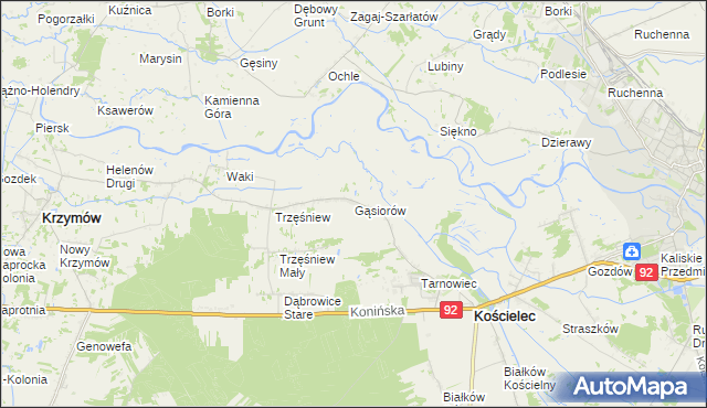 mapa Gąsiorów gmina Kościelec, Gąsiorów gmina Kościelec na mapie Targeo