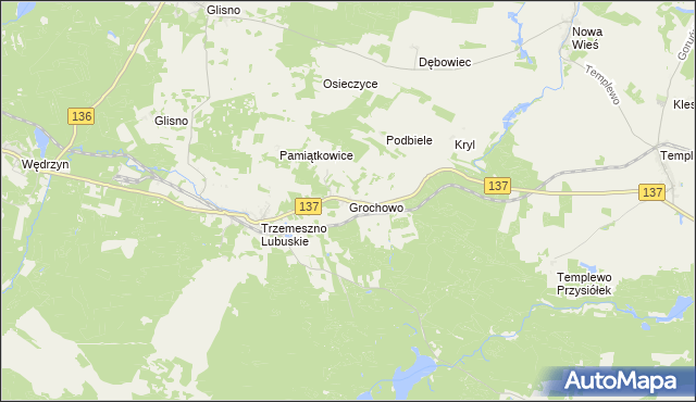 mapa Grochowo gmina Sulęcin, Grochowo gmina Sulęcin na mapie Targeo