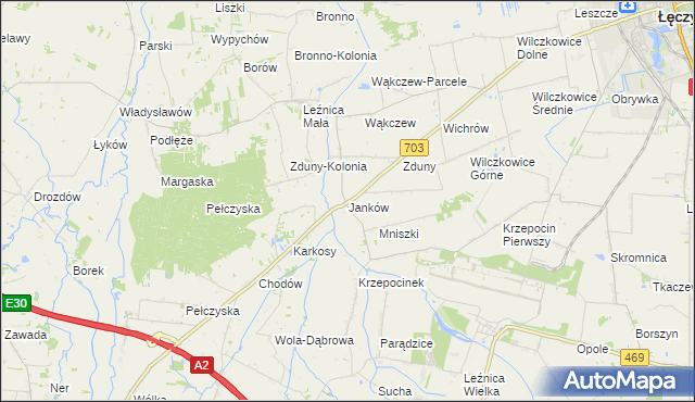 mapa Janków gmina Łęczyca, Janków gmina Łęczyca na mapie Targeo