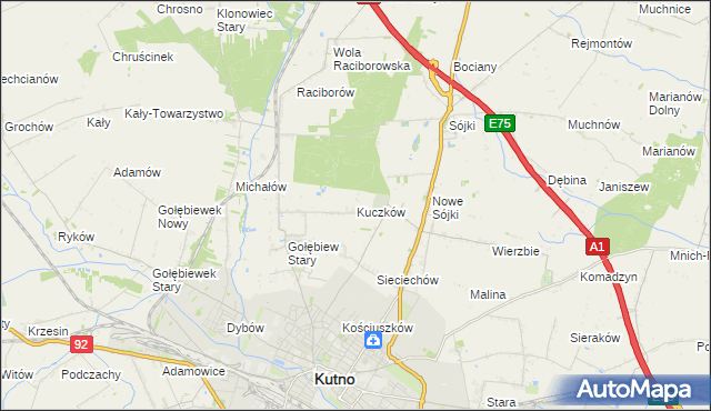 mapa Kuczków gmina Kutno, Kuczków gmina Kutno na mapie Targeo